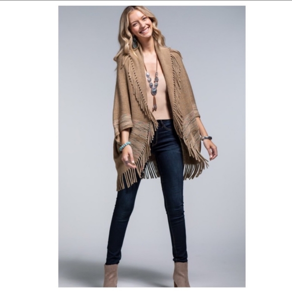 Ruggine Vertical Stripe Open Poncho - Picture 1 of 9